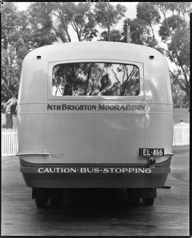 Rear view of the North Brighton - Moorabbin bus, c. 1946