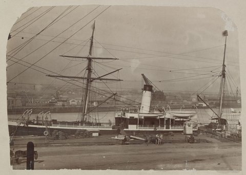 [The ship, "Nelson", docked at the Melbourne wharves.], c. 1890