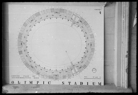 Architectural plan by Smith, Tracey, Lyon and Brock submitted in Olympic Stadium Design Competition, Melbourne, 1952. Sheet 4