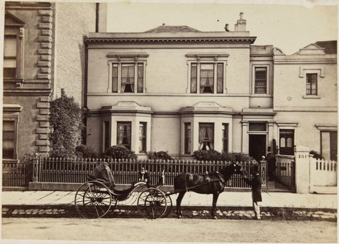 [Premises of Dr. William R. Pugh, surgeon and oculist, 131 Collins Street East, Melbourne], c. 1865