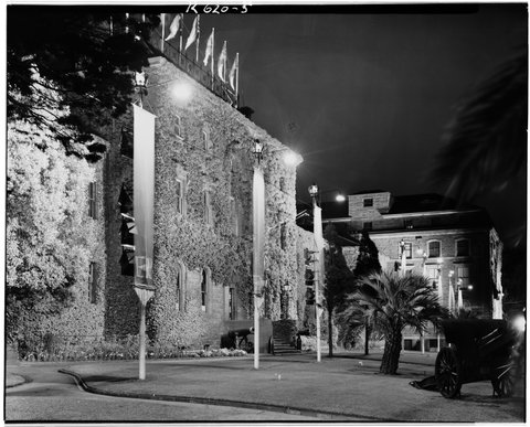 Decorations outside Victoria Barracks, St. Kilda Road, Melbourne, 1954
