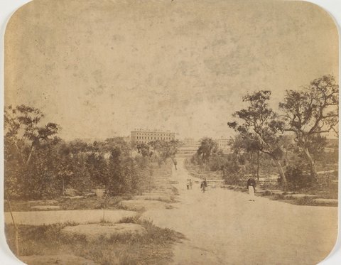 Treasury building and gardens, East Melbourne, c. 1861