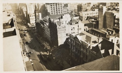 Elevated view of Collins Street south, from the roof of the T & G Building, 1932