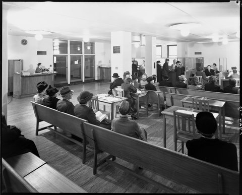 Interior view showing waiting room, Royal Melbourne Hospital, 1945