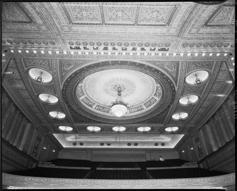 Dress circle and ceiling seen from ground floor, Regent Theatre, Collins Street, Melbourne, 1948