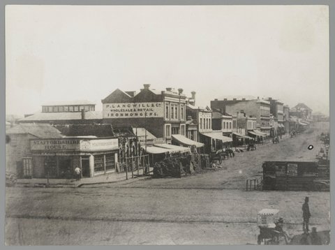 Collins Street, looking west across Elizabeth Street, 1880–1900