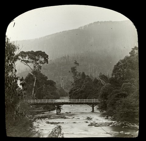 Wooden bridge on the Yarra River, in country Victoria, 1909