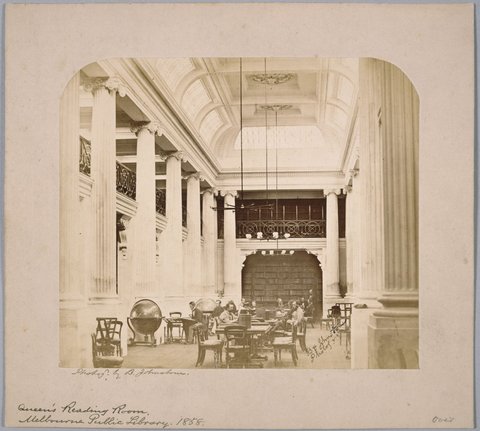 Queen's Reading Room, Melbourne Public Library. 1858. [sic]