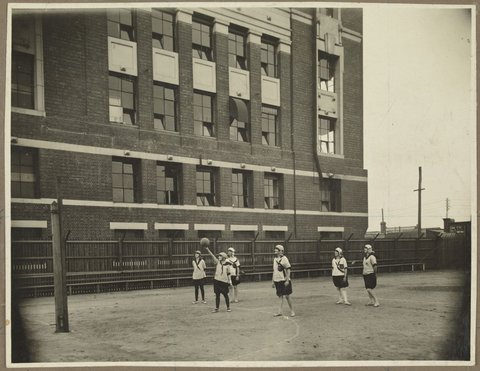 [Young women on basket ball, 1920–30