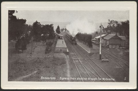 Broadford. Express train dashing through for Melbourne, c. 1908