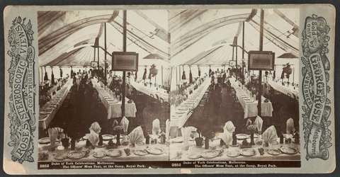 Duke of York Celebrations Melbourne. The Officers' Mess Tent at the Camp Royal Park, 1901