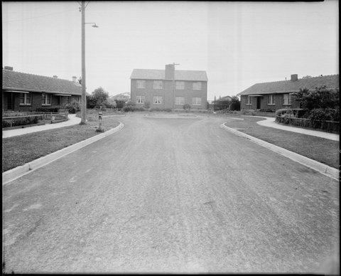 Paved road in a Housing Commission estate, Coburg, Preston and Heidelberg area, c. 1947