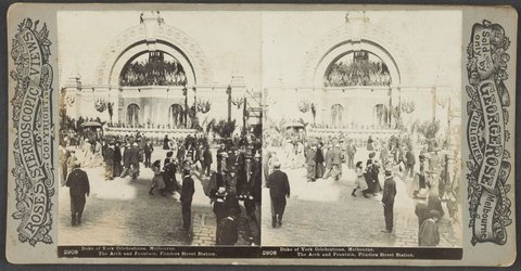 Duke of York Celebrations, Melbourne. The Arch and Fountain, Flinders Street Station, 1901