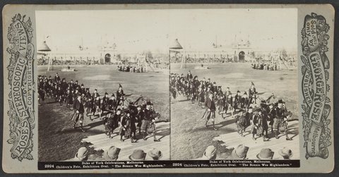Duke of York Celebrations, Melbourne. Children's Fete, Exhibition Oval. 'The Bonnie Wee Highlanders.', 1901