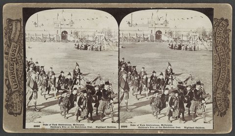 Duke of York Celebrations, Melbourne. Children's Fete at the Exhibition Oval. Highland Children, 1901