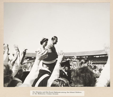 Her Majesty and His Royal Highness among the School Children at the Melbourne Cricket Ground, 1954