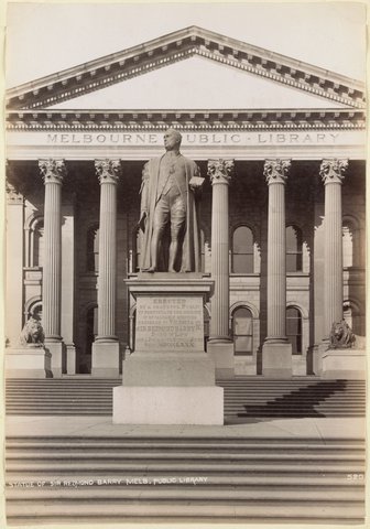 Statue of Sir Redmond Barry [by James Gilbert, completed by Percival Ball] Melb[ourne] Public Library, 1887