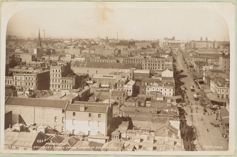 Melbourne from [the] Post Office Tower, looking up Bourke St east, 1892–1900