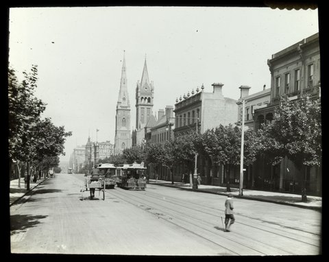 Collins St. East [church spires and cable trams], 1900–25