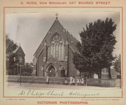 St. Phillip's Church, Collingwood [exterior with children], 1892–1900