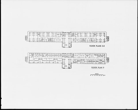 Floor plans for floors 5-8 and 9, Royal Melbourne Hospital, 1946