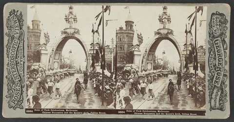 Duke of York Celebrations Melbourne. Chinese Procession and the Queen's Arch Collins Street, 1901