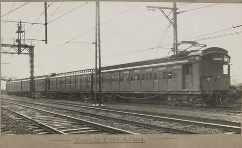 The first electric train. First trial on Flemington Racecourse Line. Sunday.6.10.1918. Electric Train.4.Cars