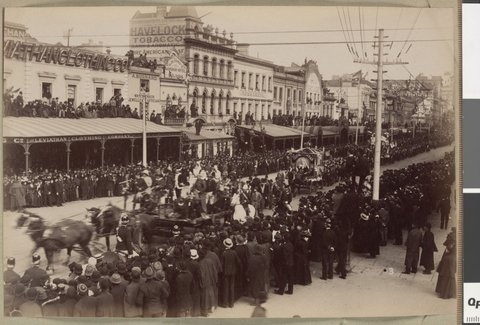 Procession in honour of Queen Victoria's Jubilee, in Bourke Street between Swanston and Elizabeth Streets, 1897