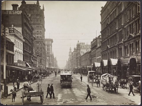 Elizabeth Street, Melbourne, looking north from Flinders Street, c. 1900
