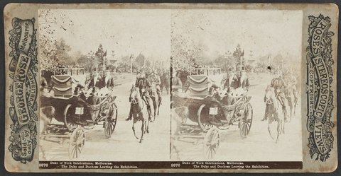 Duke of York Celebrations, Melbourne. The Duke and Duchess Leaving the Exhibition, 1901