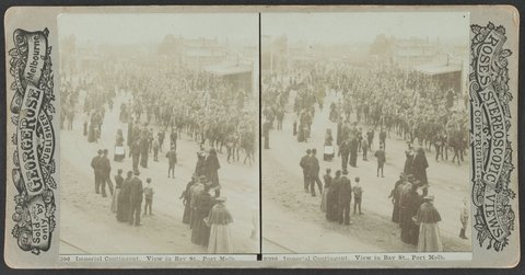 Imperial Contingent. View in Bay St., Port Melb, 1899–1902