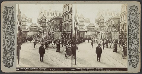 Duke of York Celebrations, Melbourne. Chinese Procession and the Chinese Arch, Swanston Street, 1901