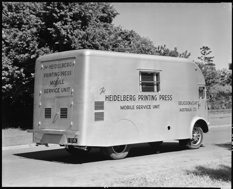 "Heidelberg Printing Press Mobile Service Unit, Seligson & Clare Australia Ltd.", c. 1950