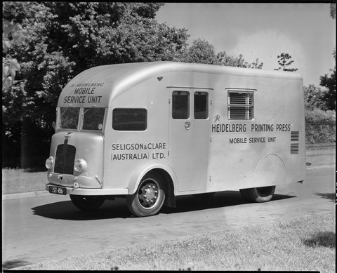 "Heidelberg Printing Press Mobile Service Unit, Seligson &amp; Clare Australia Ltd.", c. 1950