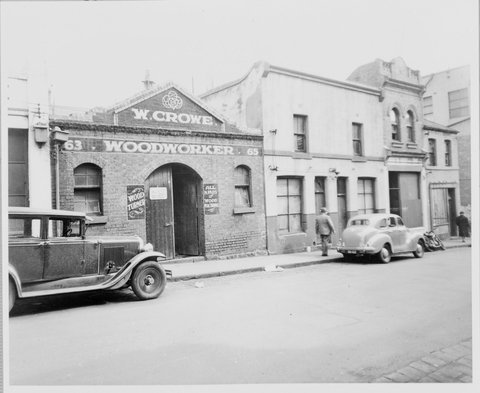 Little Lonsdale Street - south side, west from no. 63 W. Crowe, woodworker, 1950