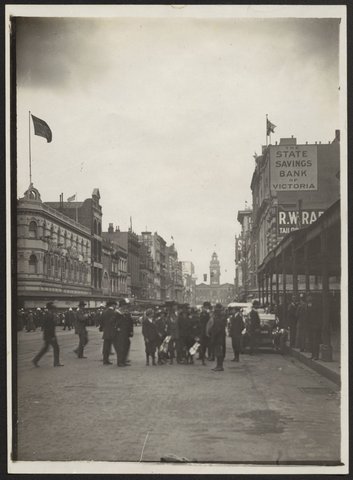View of Elizabeth Street, looking across Bourke Street, 1918