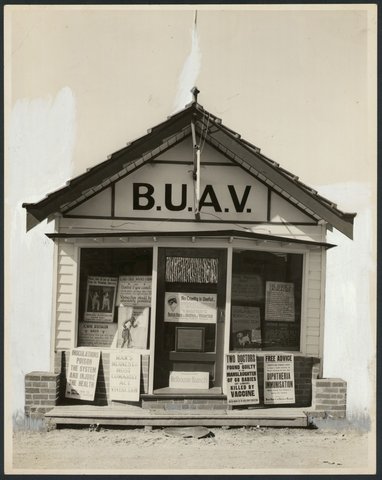 Storefront for British Union for Abolition of Vivisection, Melbourne Branch, 1922?