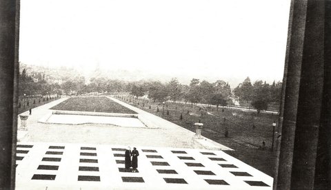 Views to the city from the entrance and balcony of the Shrine of Remebrance Melbourne, 1935
