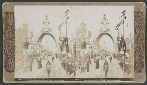 Duke of York Celebrations, Melbourne. Chinese Procession and Queen's Arch, Collins Street, 1901