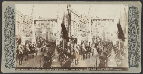 Duke of York Celebrations Melbourne. The Royal Procession Passing Under the German Arch Collins Street, 1901