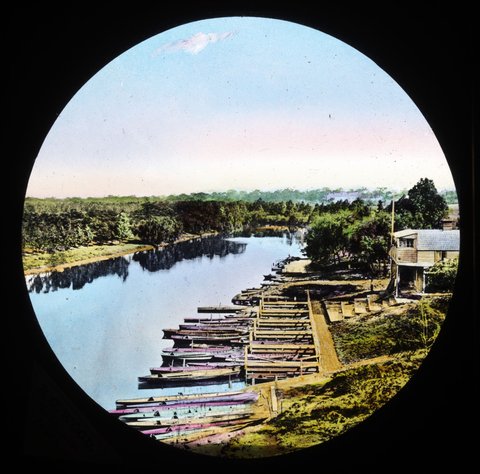 Australia View of the Yarra Melbourne [boat house on the Yarra and boats], c. 1890