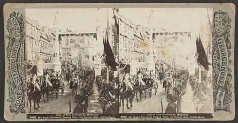Duke of York Celebrations Melbourne. The Royal Procession Passing Under the German Arch Collins Street, 1901