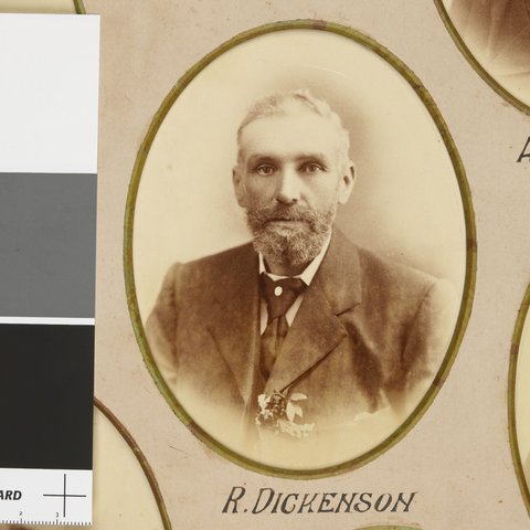 Framed photographs of Joseph Kilmartin and staff of the Camberwell Railway Station presented to Joseph Kilmartin Esq, 1900