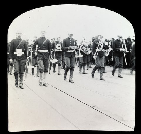 Officers of the U.S. Great White Fleet on parade in Melbourne, 1908