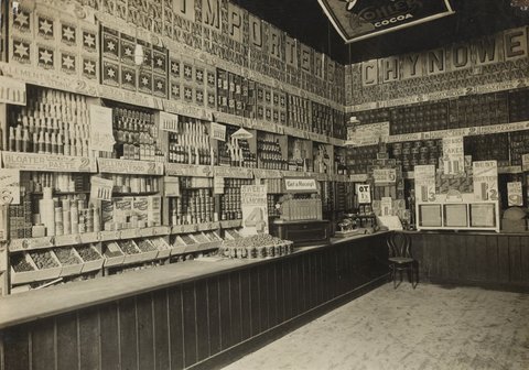 Interior and exterior, Chynoweth Bros, Cash grocers and importers, Windsor, 1911