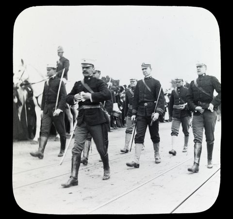 Officers of the U.S. Great White Fleet on parade, Melbourne, 1908
