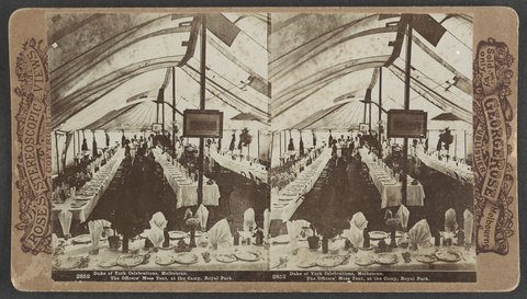 Duke of York Celebrations, Melbourne. The Officers' Mess Tent, at the Camp, Royal Park, 1901