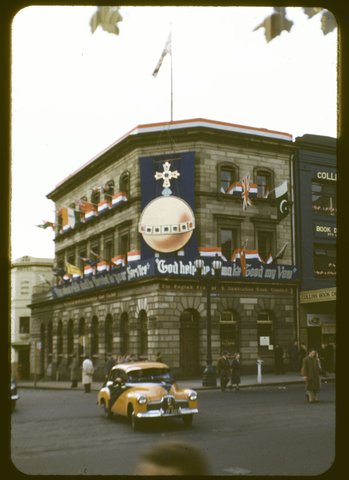 "Coronation decorations in Melbourne, Victoria.", 1953