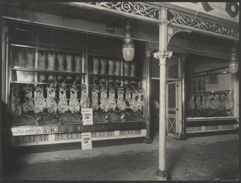 Interior and exterior, T.K.Bennet & Woolcock, Family Butcher, Collingwood, 1913–16