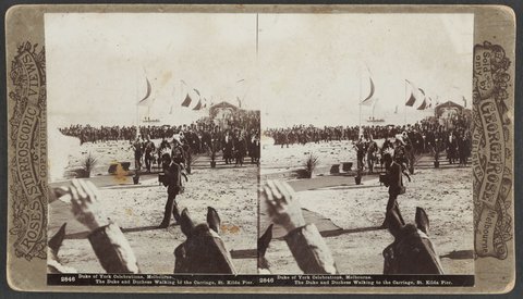Duke of York Celebrations Melbourne. The Duke and Duckess Walking to the Carriage St. Kilda Pier, 1901